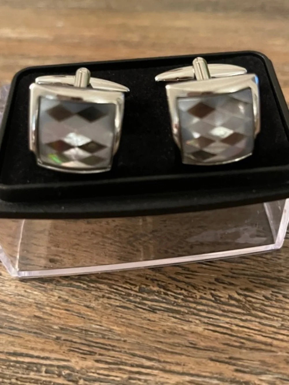 Silver Faceted Precious Mother Of Pearl Cufflinks - Elegant Men's Accessory
